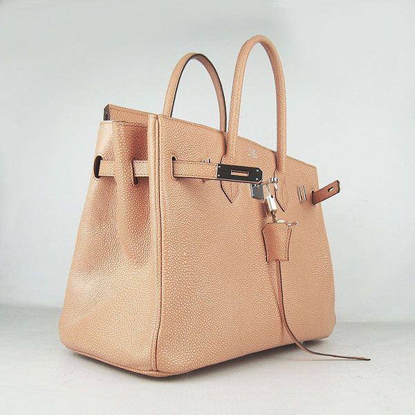 High Quality Fake Hermes Birkin 35CM Pearl Veins Leather Bag Orange 6089 - Click Image to Close